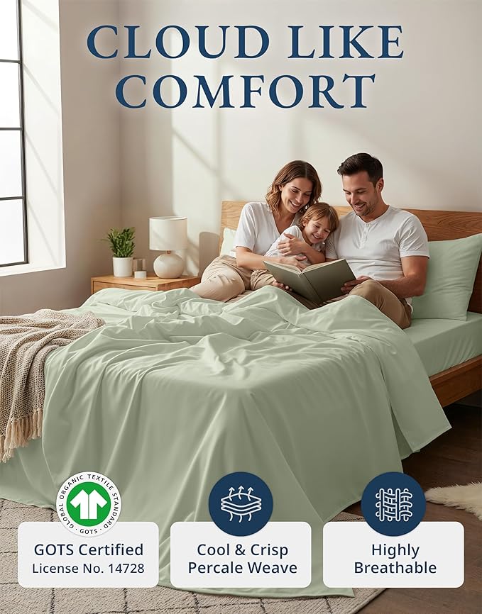 LANE LINEN 100% Organic Cotton King Bed Sheet Set, Bedsheets 4Pc Soft Cooling - Image 2