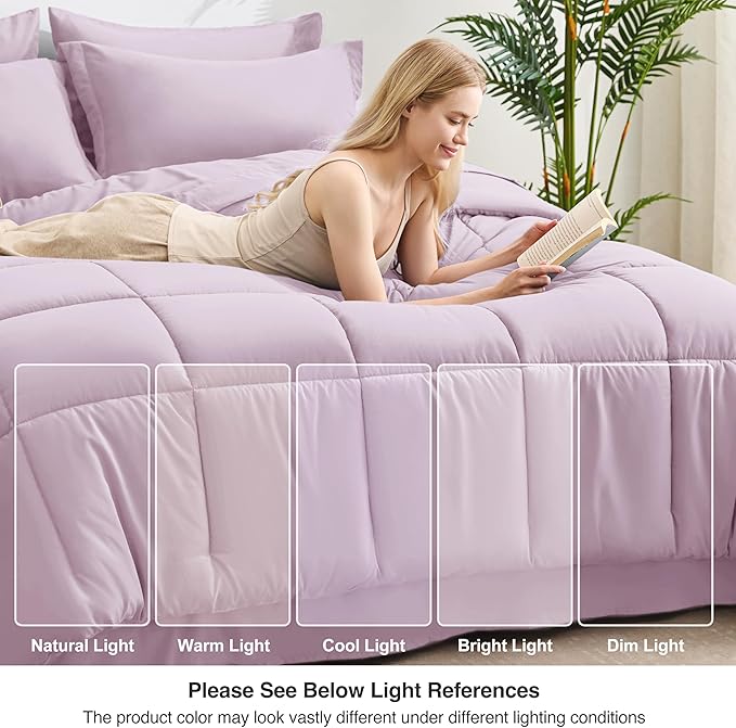 Love's cabin King Size Comforter Set Light Purple, 7 Pieces King Bed in a Bag - Image 7