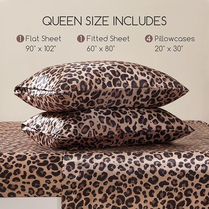 MR&HM Satin Bed Sheets with Elastic Corner Straps, Queen Size Sheets Set - Image 2