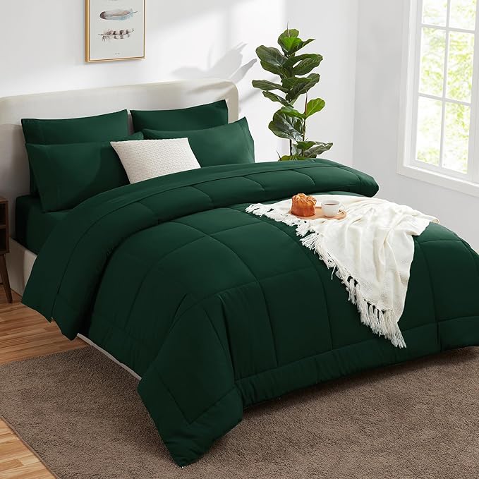 CozyLux Oversized King Comforter Sets Emerald Green, 7 Pieces Bed in a Bag - Image 8