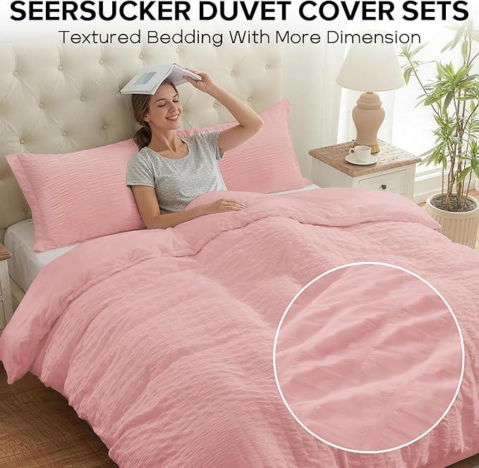 Cozyide Pink Duvet Cover Queen Size, 3 Pieces Bedding Duvet Covers, Soft - Image 2