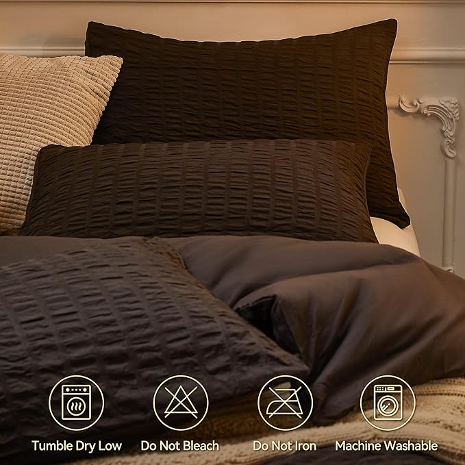 JELLYMONI Black Duvet Cover Full Size, Soft Breathable Seersucker Duvet Cover - Image 4