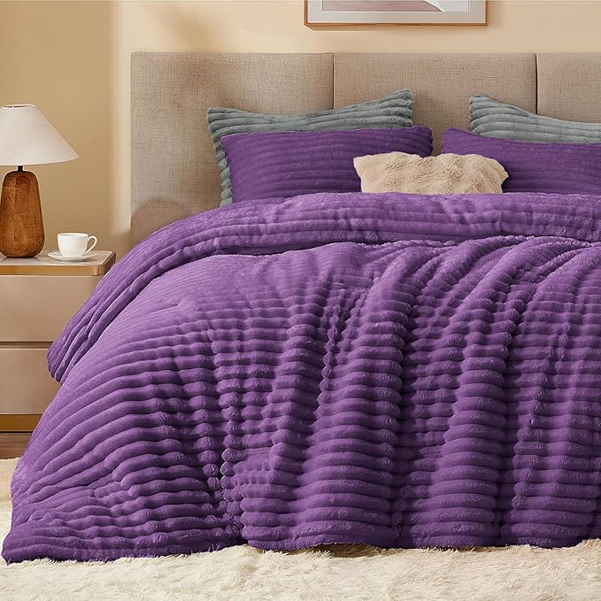 BEDELITE Fleece Full Comforter Set -Super Soft & Warm Fluffy Purple Bedding by BEDELITE