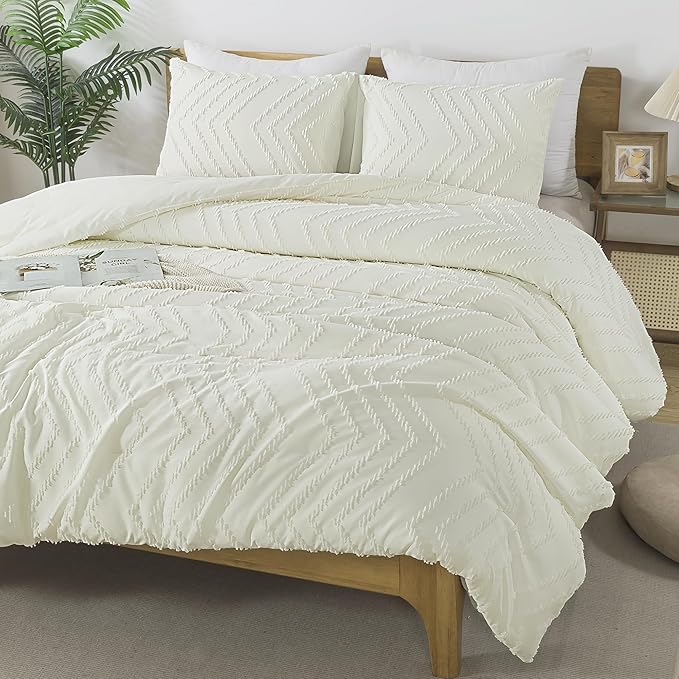 Andency Ivory Comforter Set King Size, Boho Soft Warm Tufted Bedding Comforter - Image 4