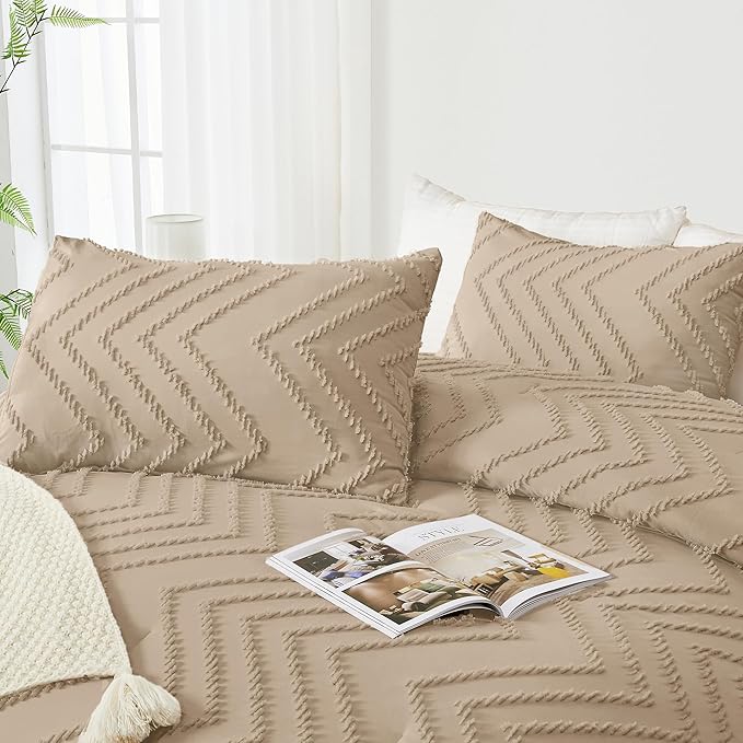 Andency Taupe Comforter Set Queen Size, Boho Soft Warm Tufted Bedding Comforter - Image 4