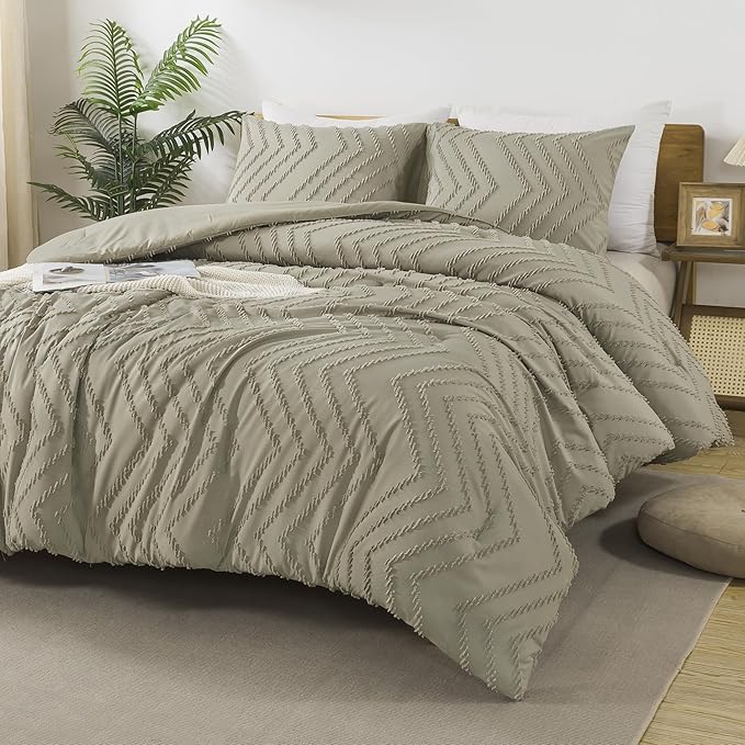 Andency Oatmeal Comforter Set Queen Size, Boho Soft Warm Tufted Bedding - Image 4