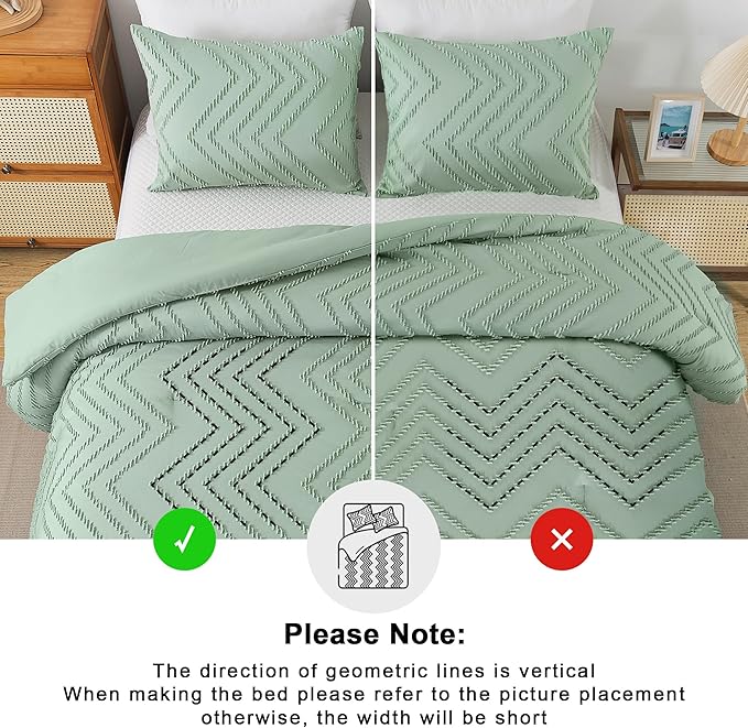 Andency Sage Green Comforter Set Queen, Boho Soft Fluffy Warm Lightweight - Image 4