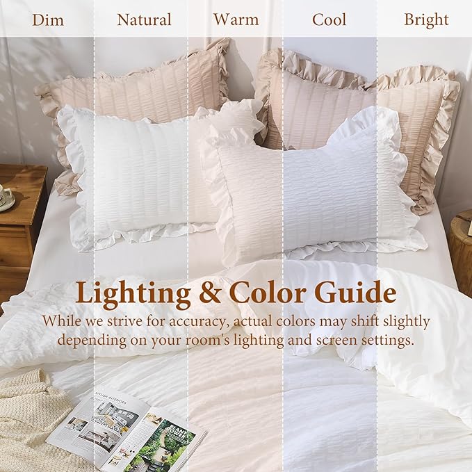 JOLLYVOGUE White Comforters Queen Size, 3 Pieces Ruffle Seersucker Queen - Image 8