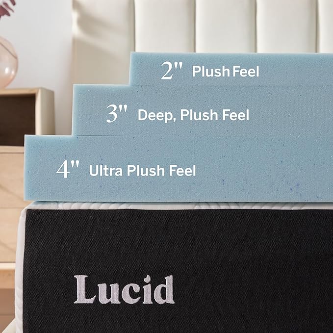 Lucid 2 Inch Memory Foam Mattress Topper, Twin Size – Cooling Gel Bed Topper – - Image 3