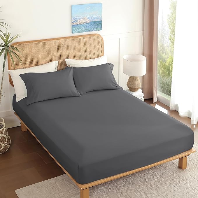King Sheet Set 4 Piece, Wrinkle Free, Oeko-Tex Certified Bedsheets，Dark Grey - Image 7