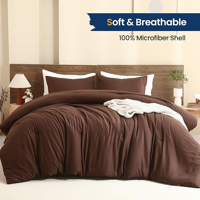 Paxrac Earthy Brown Comforter Queen Size, Neutral 3 Pieces Comforter Set - Image 2