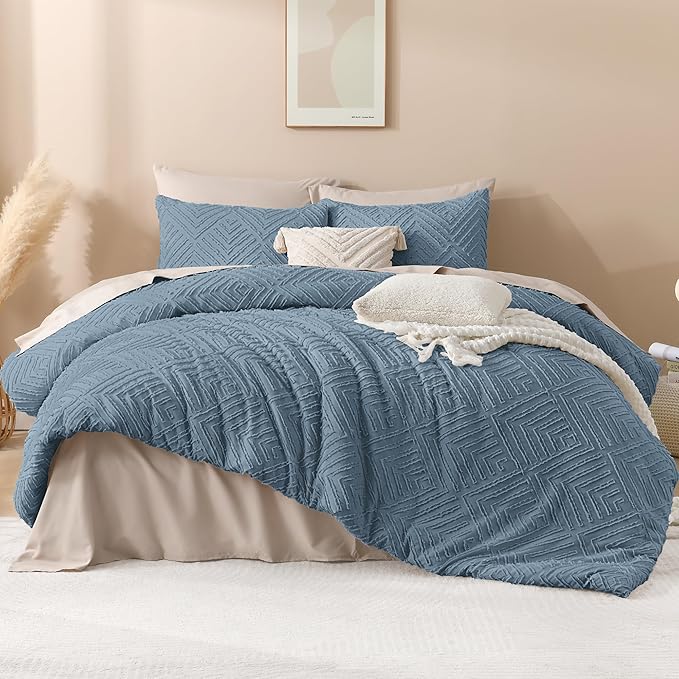 Andency Grayish Blue California King Comforter Set, 3 Pieces Grayish Blue Boho - Image 2