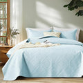 FLYMME Twin Quilt Set, Lightweight Sky Blue Bedspreads, Vintage Olive Leaf by FLYMME