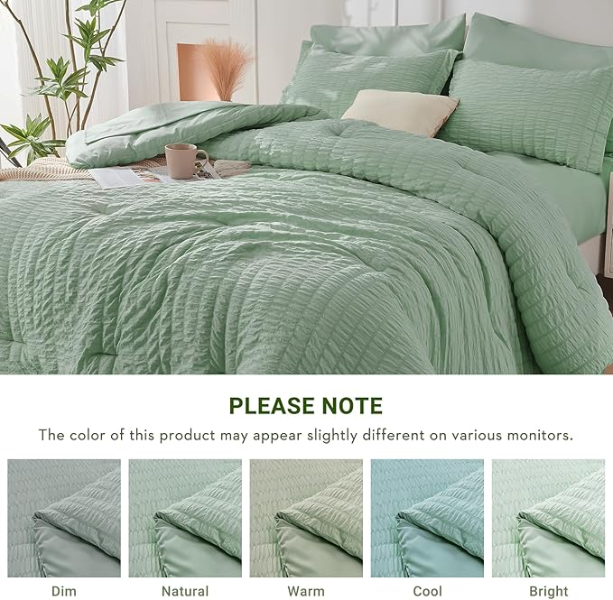 HYMOKEGE Sage Green Twin XL Comforter Set Seersucker 5 Pieces, All Season - Image 6