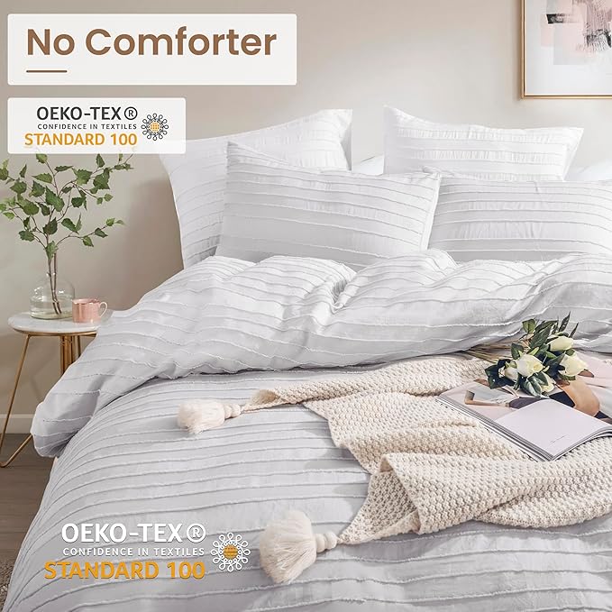 NEXHOME PRO Duvet Cover Queen, Light Grey 3 Pieces Boho Tufted Duvet Cover Set - Image 3