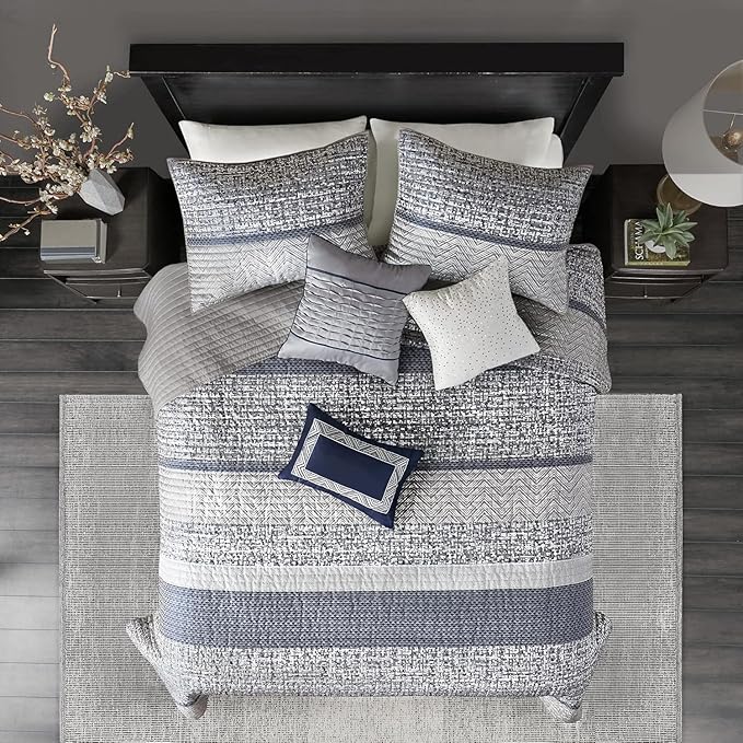 Madison Park Queen Quilt Set Lustrous Jacquard & Glitter Accent Coverlet Set - Image 10