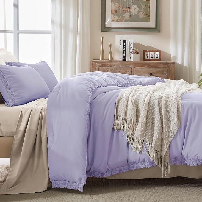 Andency Full Size Comforter Set Lavender, All Season Soft Tassel Bed Set - Image 7