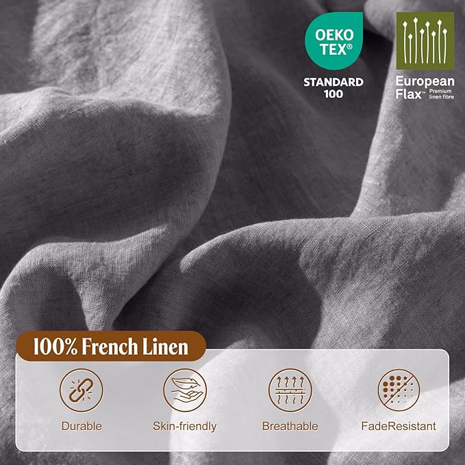 LBRO2M 100% France Linen Duvet Cover Set King Size 3 Pcs Natural Flax Comforter - Image 3