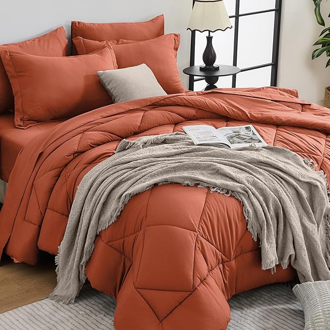 HEVUMYI Burnt Orange Queen Comforter Set by HEVUMYI