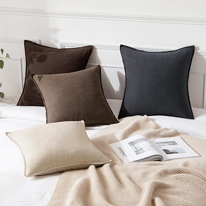 MIULEE Decorative Linen Pillow Covers 20x20 Inch Dark Brown Boho Farmhouse - Image 4