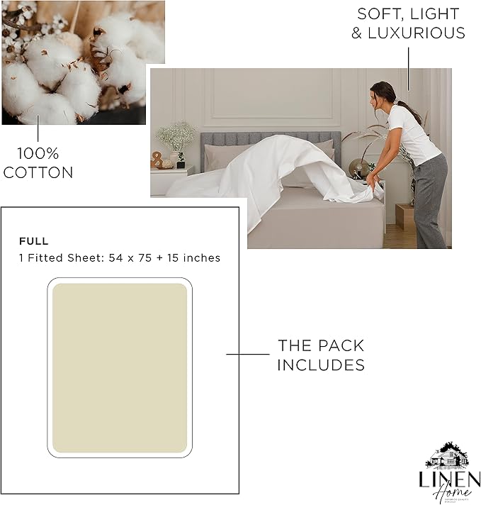 Linen Home 100% Cotton Percale Weave Fitted Sheet, Full Size, 1 Deep Pocket - Image 6