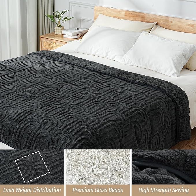 Wemore Jacquard Fleece Weighted Blanket Queen Size 60" x 80" 15lbs, Ultra Soft - Image 4