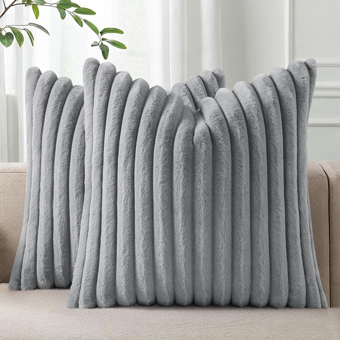 Pallene Faux Fur Plush Throw Pillow Covers 18x18 Set of 2, Luxury Soft Fluffy by PALLENE
