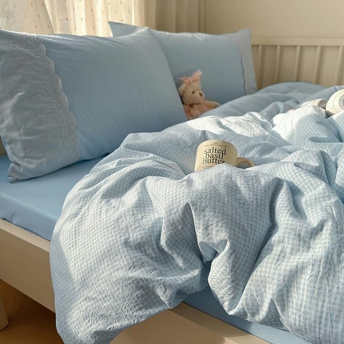 mixinni Blue Gingham Duvet Cover Queen Size - Image 9