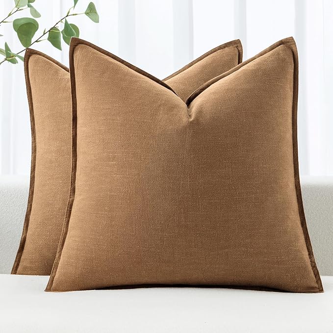 MIULEE Decorative Linen Euro Sham Pillow Covers 26x26 Brown Boho Farmhouse by MIULEE