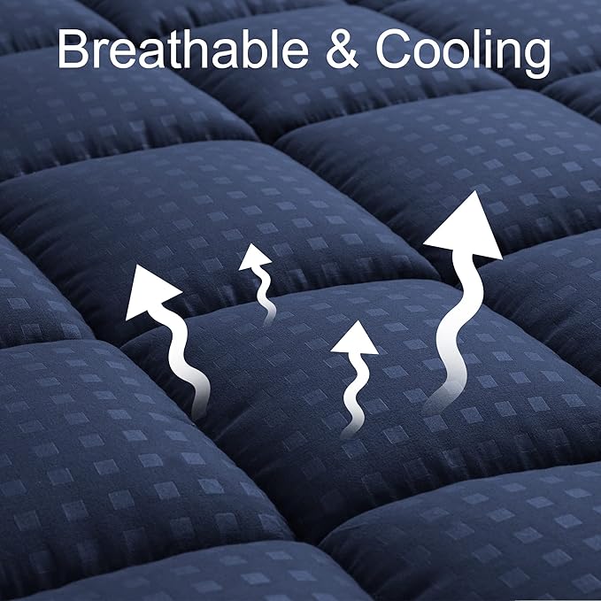 HYLEORY Full XL Mattress Pad Quilted Fitted Mattress Protector Cooling Pillow - Image 2