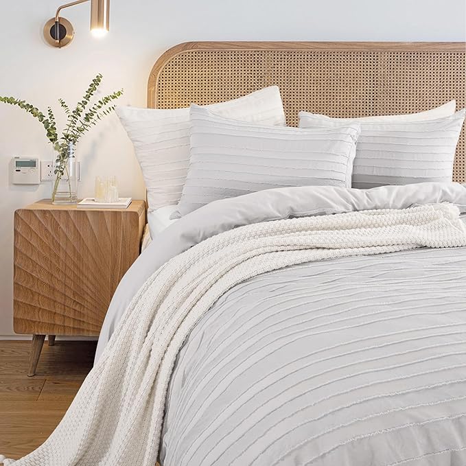 NEXHOME PRO Duvet Cover Full, Light Grey 3 Pieces Boho Tufted Duvet Cover Set - Image 2