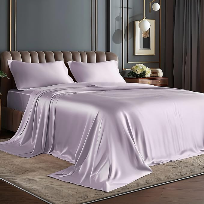 BEDELITE Satin Sheets Full Size Bed Set, Luxury Soft Lavender Silky Sheets by BEDELITE