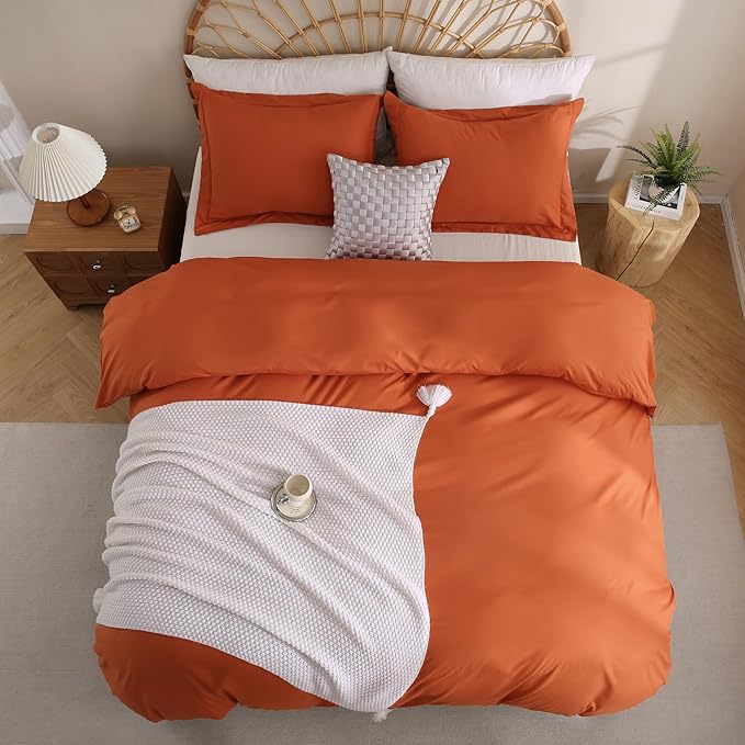 JSD Burnt Orange Duvet Cover Set Queen Size, 3 Piece Duvet Cover - Image 8