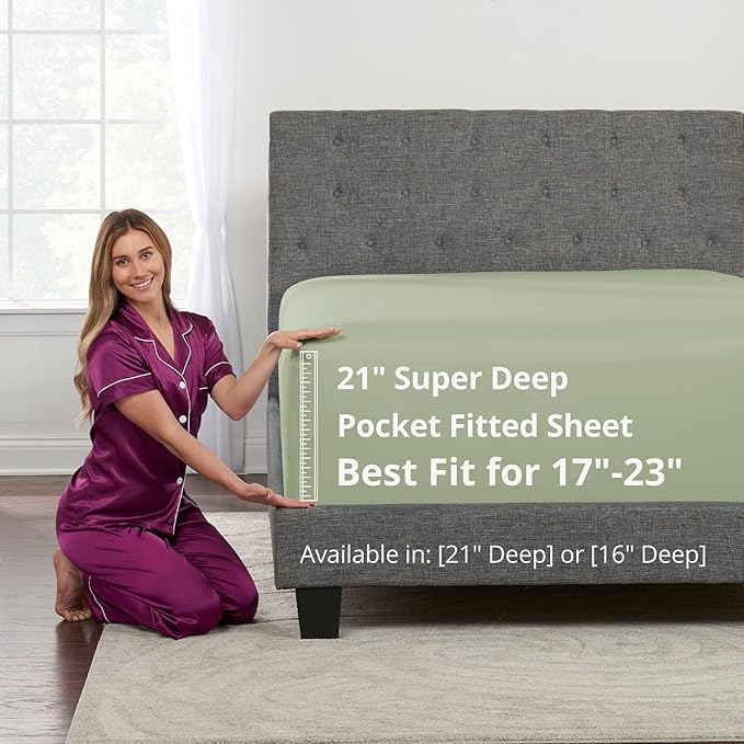 Twin Deep Pocket Fitted Sheet 21' Twin Size Perfectly Fits 17'23' Deep by DeaLuxeBedding