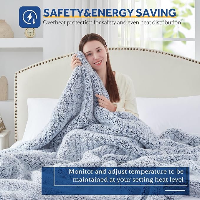 Sealy Electric Blanket Full Size, Soft Sherpa Heated Blanket Single Control - Image 2