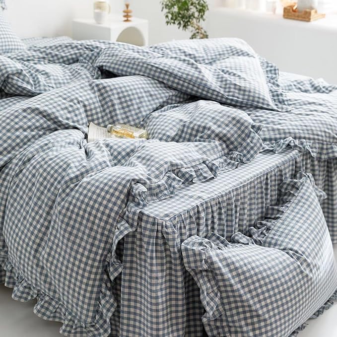 MKXI Blue and White Gingham Duvet Cover Twin XL Size, 3-Piece Bedding Set - Image 6