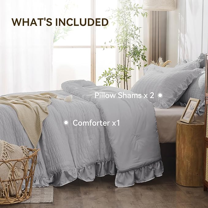 JOLLYVOGUE Light Grey Comforter Full Size, 3 Pieces Seersucker Lightweight Full - Image 6