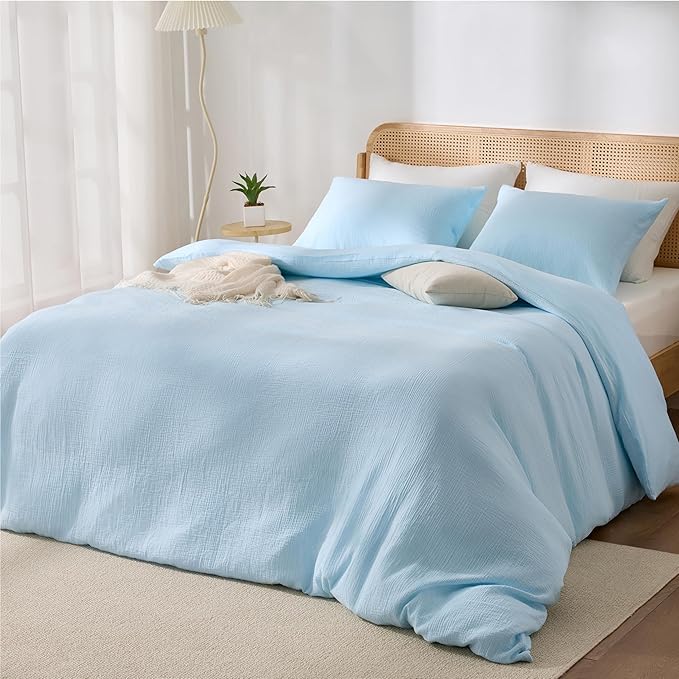 Blue Duvet Cover King, 100% Sandwashed Cotton Soft King Size Duvet Cover Set 3 - Image 2