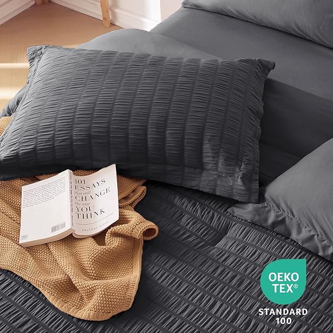 MUXHOMO 7 Pieces King Comforter Set, Seersucker Bed in a Bag King Size - Image 9