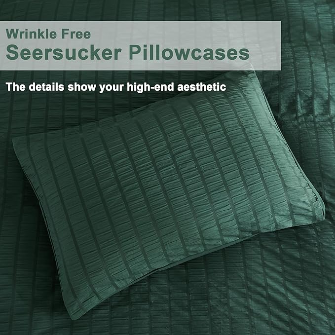 AveLom Dark Green Seersucker Duvet Cover Set King Size, 3 Pieces, Ultra Soft - Image 5