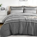 WONGS BEDDING Grey Comforter Set Queen Size, 7 Pieces Striped Bed in a Bag by WONGSBEDDING