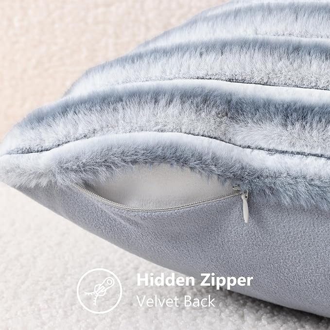 decorUhome Cozy Faux Fur Throw Pillow Covers 22x22 Set of 2 Decorative Soft - Image 8