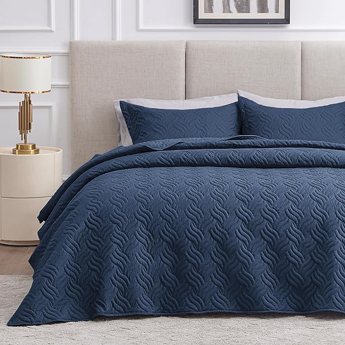 Love's cabin California King Size Quilt Bedding Set Navy Bedspread by Lovescabin
