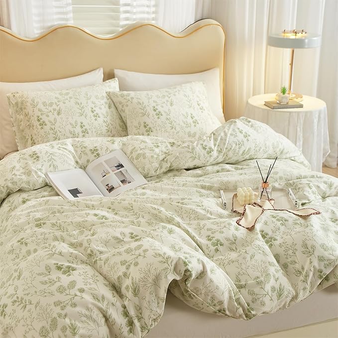 mixinni Girls Boho Green Floral Duvet Cover Set Twin XL Size Cotton Soft - Image 4