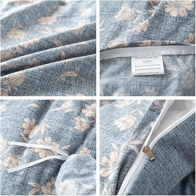 OAITE Blue Flower Twin Size Duvet Cover-3 Pieces Prewashed Cotton-Like - Image 4