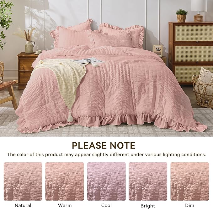 JOLLYVOGUE Full Size Comforter, 3 Pieces Rose Gold Seersucker Lightweight Full - Image 8