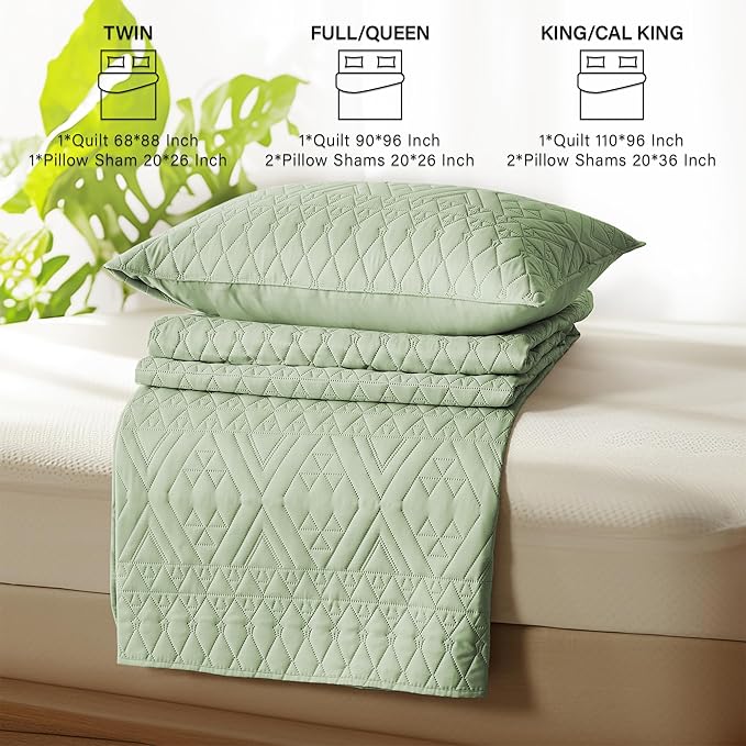 akkialla King/Cal King Size Quilt Bedding Set, Sage Green Lightweight - Image 6