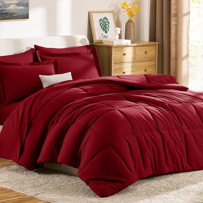 CozyLux Queen Comforter Set Dark Red - Image 9