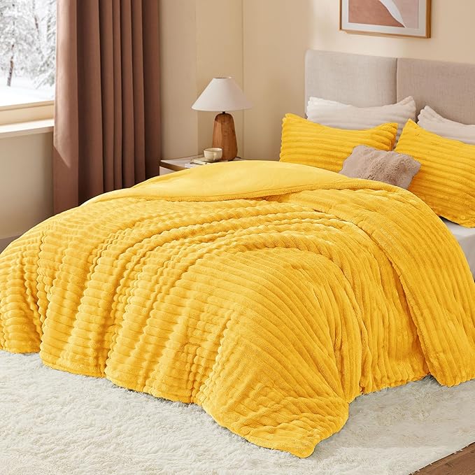 BEDELITE Fleece Twin Comforter Set -Super Soft & Warm Fluffy Bright Yellow - Image 2