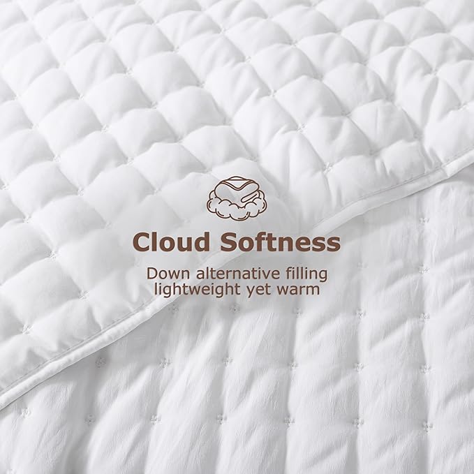WDCOZY White Cloud Quilt Set Twin Size, Lightweight Soft Cross Stitch Bedspread - Image 4